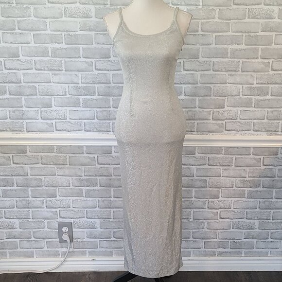 Vtg Dave & Johnny Y2K Metallic Silver Dress and Jacket Bodycon Prom Dance Glam - Picture 3 of 10